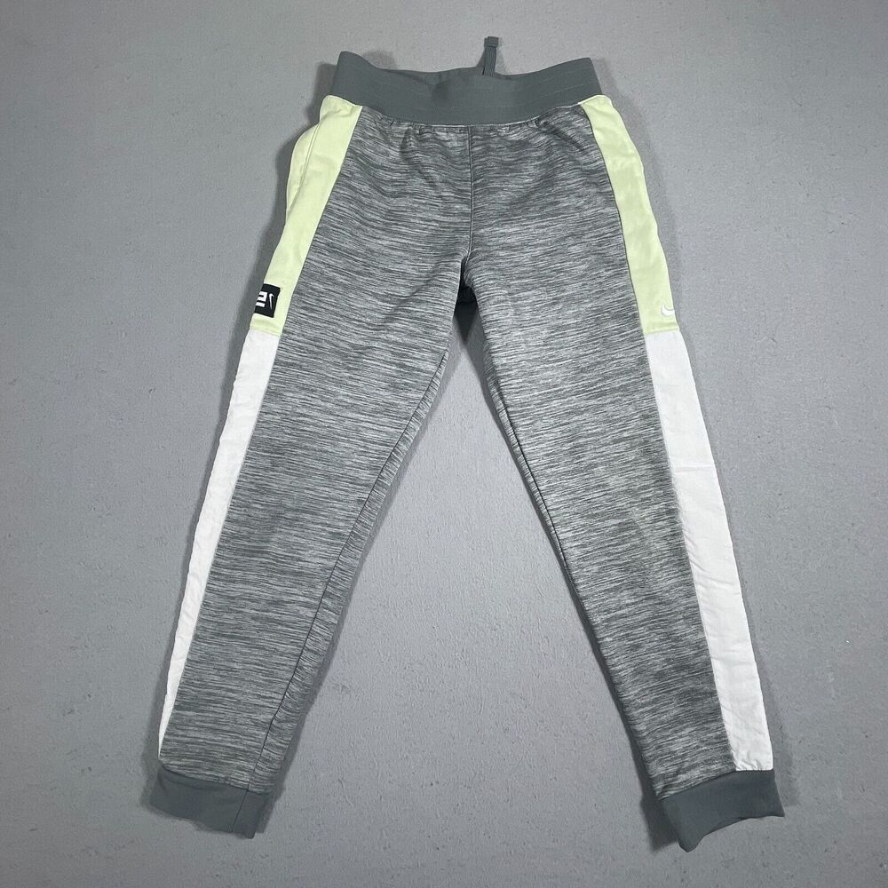 Nike Elite Women Medium Therma-FIT Fleece Gray Neon Stripe Performance Joggers